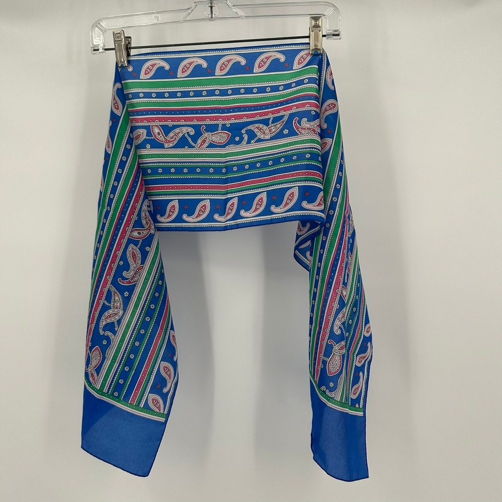 Sarah Coventry Vintage Scarf Made in Italy Paisley Stripe Blue Green‎ Pink 53"
